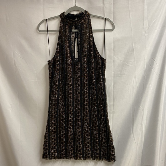 Free People Call A Cab Mini Dress Black & Gold Size Medium - Picture 3 of 8